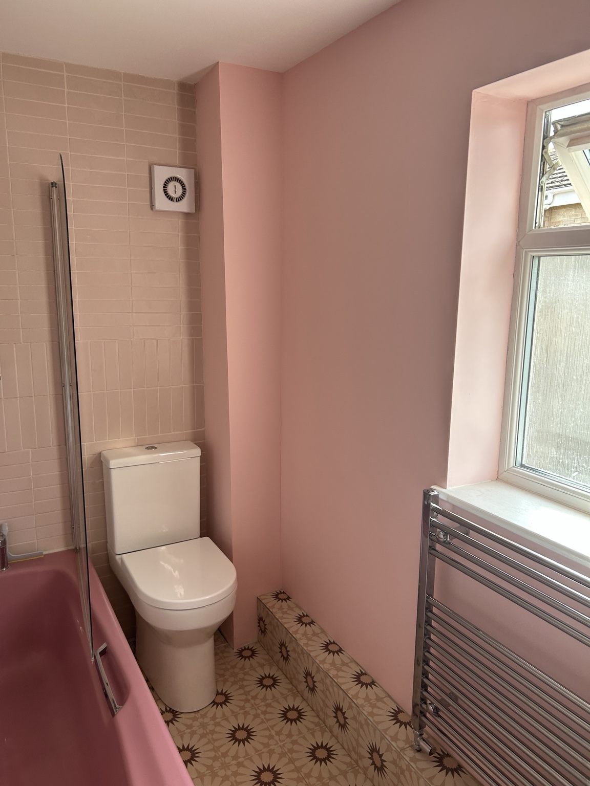 New toilet fitted, boxing completed and walls decorated